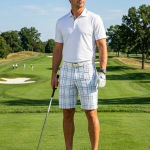 Izod Men's Plaid Flat Front Shorts, Men  Golf plaid Short